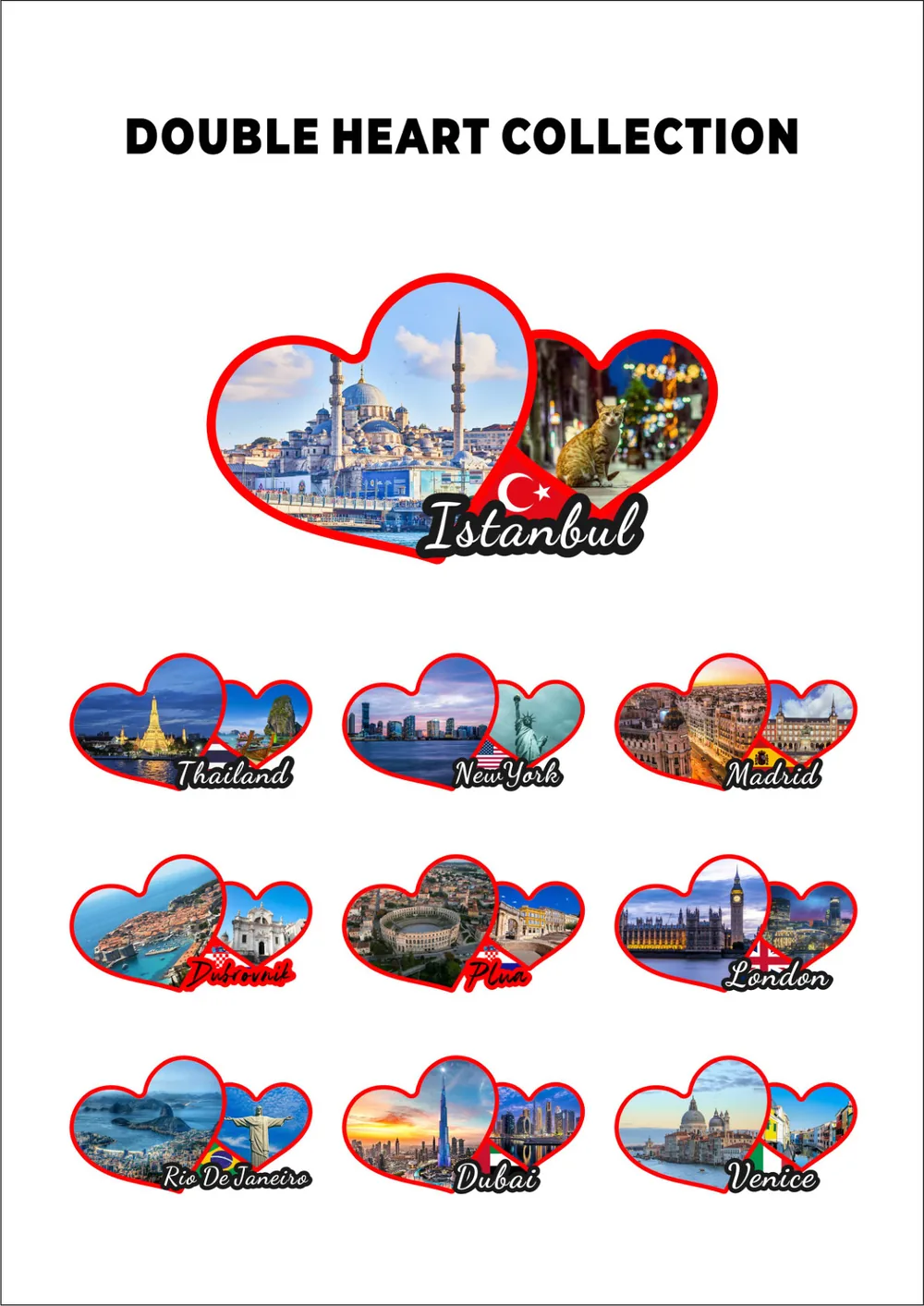 Double Heart collection — heart-shaped magnets